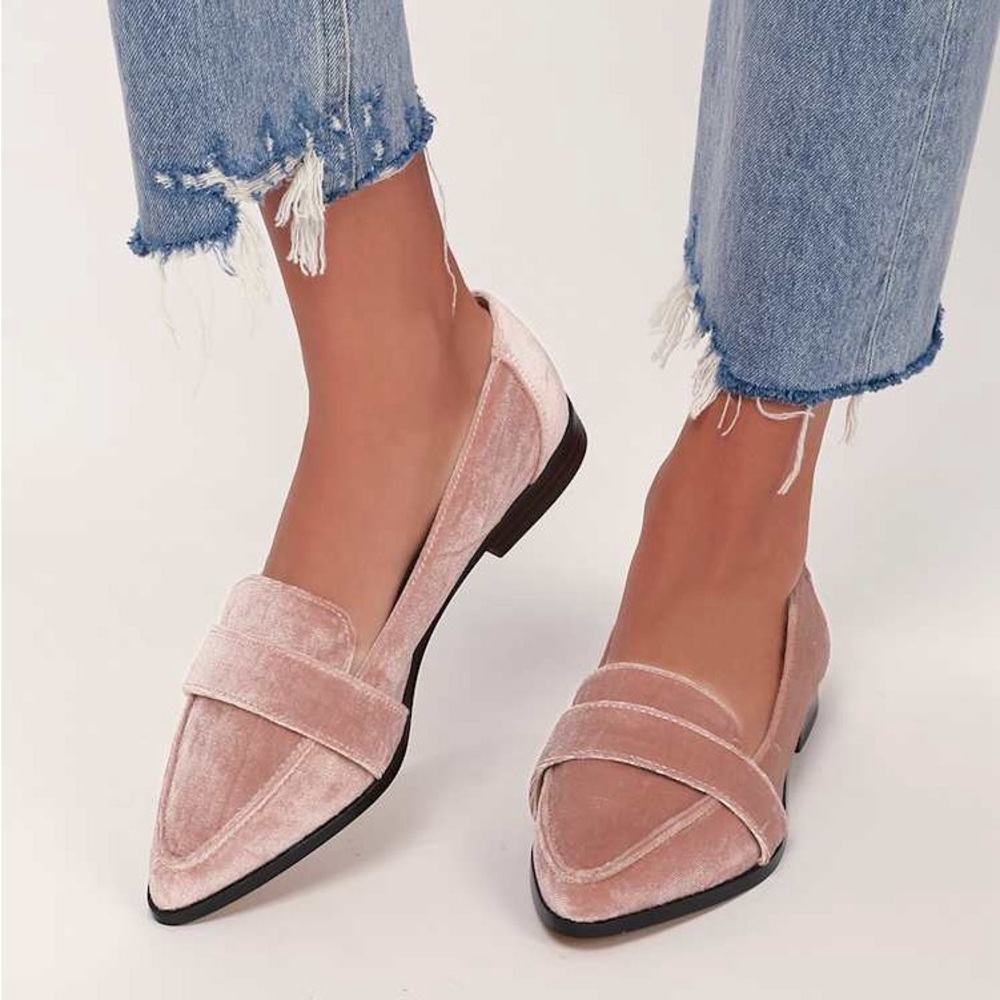Sole Society Pink Velvet Loafers